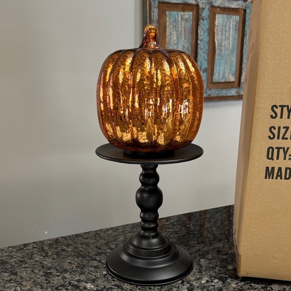 Orange light up led Pumpkin on Black Stand fall decor NEW